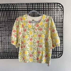 Free people isla printed cardigan lemon